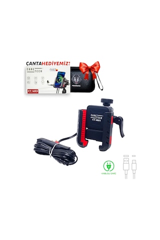 Ct-m03 Telefon Tutucu Hızlı Şarj Gidon Ayna Montajlı Motosiklet Type-c Üniversal Siyah