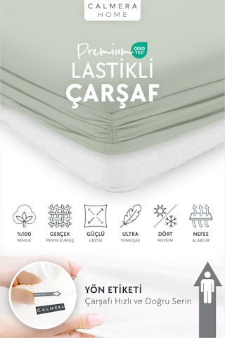 Calmera %100 Pamuk Penye Lastikli Çarşaf Tek Kişilik 90x190 - 100x200 - 120x200 Yeşil