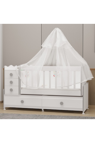 Melina Yıldız 4 Kapaklı Bebek Odası + Yatak + Uyku Seti - Gri Beyaz