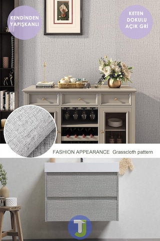 Technojet Kendinden Yapışkanlı Keten Görünümlü Mutfak Banyo Tezgah Duvar Dolap Masa Kaplama 60x500cm 001