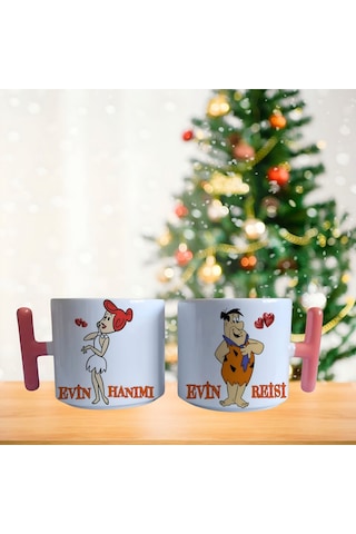 Taş Devri Evin Hanımı Evin Reisi Kahve Fincan Takımı 330 Beyaz