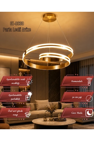 Cata Ct-8630 Parla Kumandalı Ledli Avize - 180w GOLD KASA