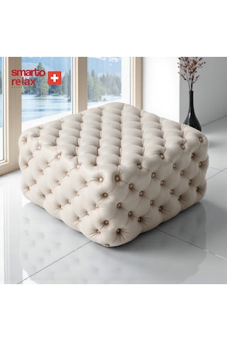 Smarto Relax Puf Poschiavo Ayaksız Kapitoneli Dekoratif 100x100x45 Cm Bej Bej