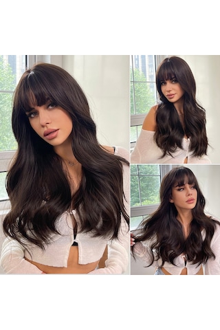 Kadın Modası Kahverengi Uzun Dalgalı Peruk