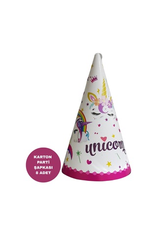 Karton Parti Şapkası Unicorn Temalı 8 Adet Tüm Yaşlar