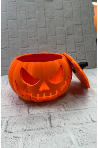 Kapaklı Balkabağı Dekor Kutusu 21 15 Cm Halloween Temalı Saklama