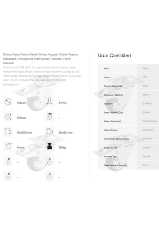 Hts 613 Bağlantılı 125mm Galv. Kaplama Metal Frenli Teker 4 Ad.