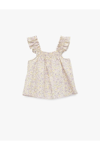 Koton Çiçekli Gipeli Poplin Mor Kız Bebek Bluz 6smg60046aw Mor