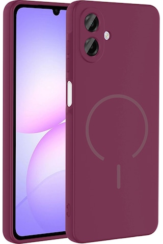 Samsung Uyumlu Galaxy A07 Kılıf M-safe Şarj Özellikli Zore Meta Kapak Mürdüm