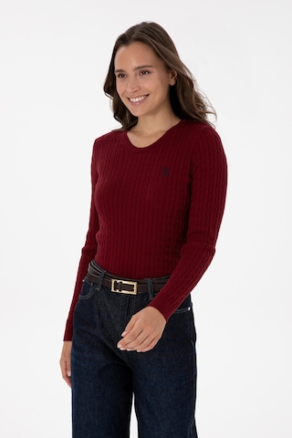 U.S. Polo Assn. Kadın Bordo Bisiklet Yaka Basic Kazak 50313626-VR014