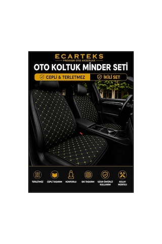 Terletmez Cepli Oto Koltuk Minder Seti Ön Koltukları İçin Kolay Montaj Universal Koruyucu Kılıf Kumaş 89731022