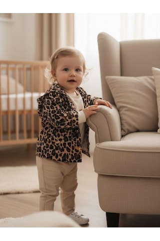 Zekids Kız Çocuk Leopar Desenli Ceketli 3'lü Takım-16376 Çok Renkli