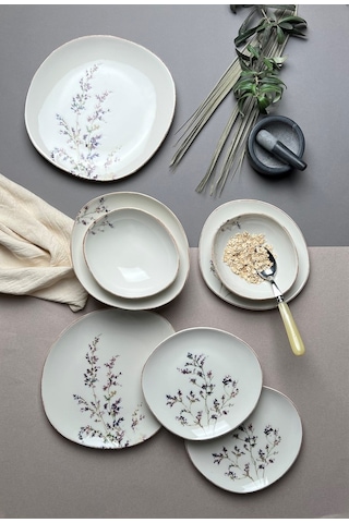 Tabak Evi Porselen Pebble Yemek Takımı Lila 4 Kişilik 12 Parça