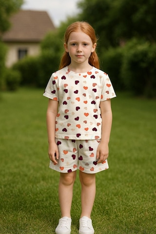 Kız Çocuk Renkli Kalpler %100 Pamuklu Pijama Takımı 3-4 Yaş 8-9 Yaş Beyaz