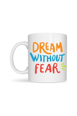 Dream Without Fear Yazılı Porselen Kupa Model 139 Motivasyon Temalı, Renkli Tasarım, Kahve & Çay Kupası He Düz Renkli