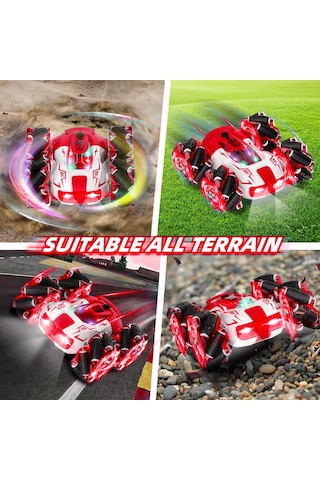 Buhar Atan Şarjlı Uzaktan Kumandalı Akrobat Araba Duman Atar Stunt Drift 4x4 Oyuncak Araba Kırmızı