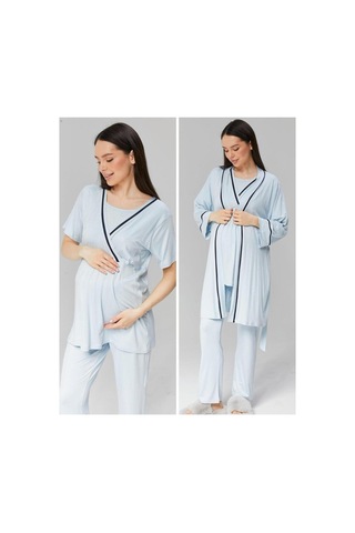 Birolgaye 2030 Mavi Hamile Lohusa 3 Lü Pijama Sabahlık Tk