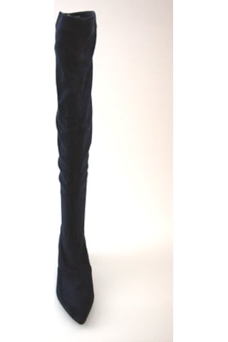 Alçak Topuk Lacivert Deri-Süet Diz Üstü Günlük Kadın Streç Çizme Lacivert