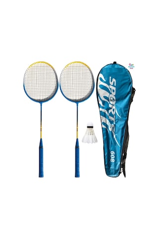2 Adet Badminton Raketi Ve Çantası + Badminton Topu Deluxe Yüksek Kalite Set Mavi Renk