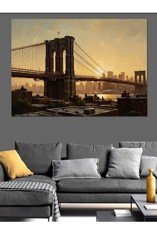 Ahşap Tablo Gün Batımında Brooklyn Köprüsü Manzarası
