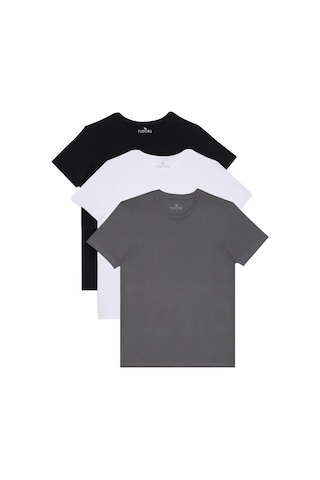 Tudors Unisex 3'lü Paket Siyah-beyaz-k. Gri Slim Fit Dar Kesim %100 Pamuk Bisiklet Yaka Tişört-33122 Multi