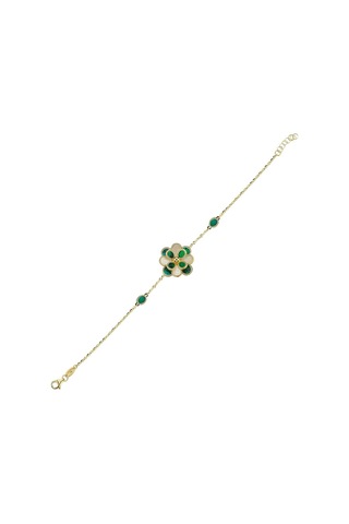 Yeşil Beyaz Sedefli Altın Bileklik