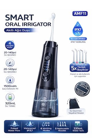 Ağız Duşu Şarjlı 320ml Su Tankı 5 Başlıklı Ipx7 Su Geçirmez Diş Duşu Yüksek Basınçlı Irrigator