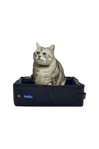 Seyahat Kedi Çöp Kutusu, Sızdıran Taşınabilir Çöp Kutusu, Küçük Orta Kediler İçin Katlanabilir Tuvalet Tepsisi Taşıyıcı Orta, Siyah Siyah