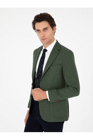 Cacharel Haki Slim Fit Yün Karışımlı Balıksırtı Spor Ceket Yesıl