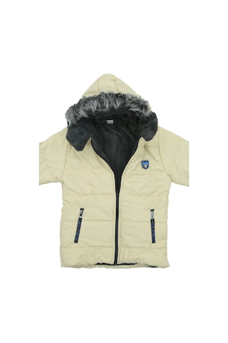 Erkek Çocuk İçi Peluş Astarlı-kürk Kapüşonlu-fermuarlı Mont 12369 Ekru