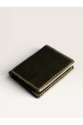 Kalkan Deri Olive Black Efektli Minimal Cüzdan -Siyah
