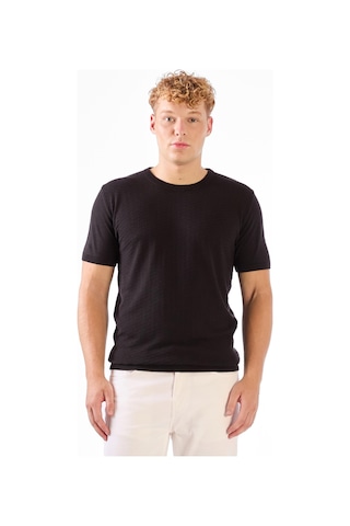 Dufy Siyah O Yaka Düz Renk Kısa Kollu Slim Fit Triko Tshirt Siyah