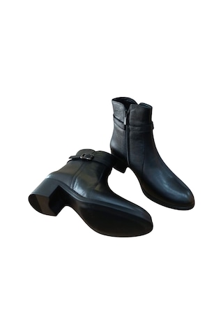 Castle Black 24113-1 Kadın Hakiki Deri Kısa Topuklu Günlük Casual Bot Siyah Siyah