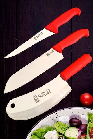 3 Parça Satır Zırh Mutfak Bıçak Seti Şef Bıçaklı Çok Renkli