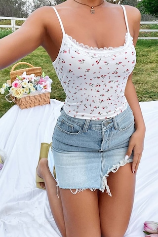 Merry See Çiçek Desenli Askılı Atlet Bluz Crop Top Çok Renkli