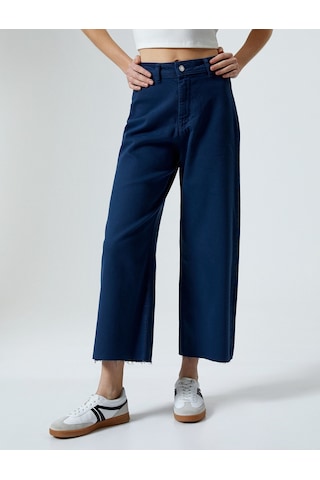 Koton Geniş Kısa Paça Kot Pantolon Yüksek Bel - Sandra Jeans Lacivert 4sal40007mw 4SAL40007MW701 Lacivert