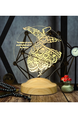 Semazen 3D Led Lamba, Mevlana Sözleri Semazen Hediye Gece Lambası