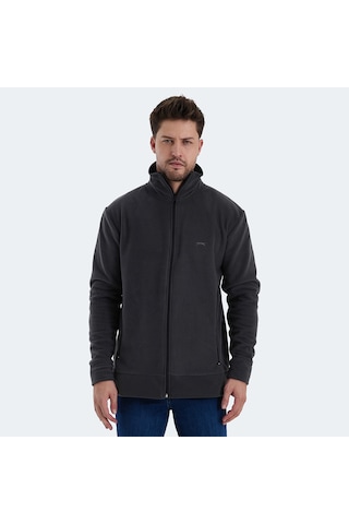 Slazenger KADMOS Erkek Fermuarlı Dik Yaka Cepli Koyu Gri Polar
