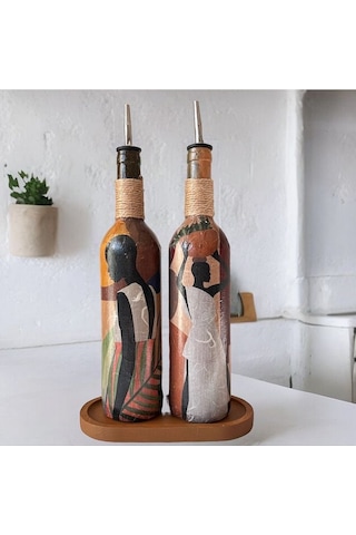 Afrika Kadın Temalı El Yapımı 750 Ml Zeytinyağı Sıvıyağ Şişesi Ya