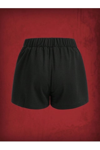 Desen Penye Şort - Siyah Baskılı Kısa Kordonsuz Siyah