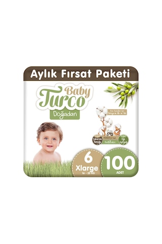 Baby Turco Doğadan Bebek Bezi 6 Numara Xlarge Aylık Fırsat Paketi 100 Adet
