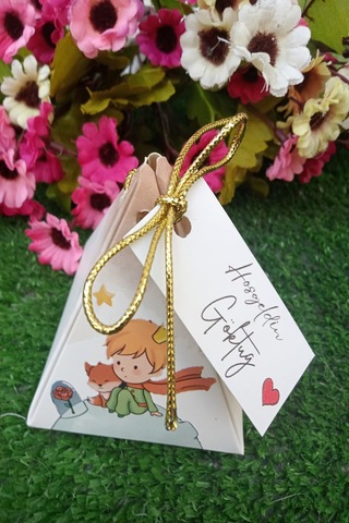 30 Adet Gold İpli Küçük Prens Piramit Kutu - Lokum Kutusu -