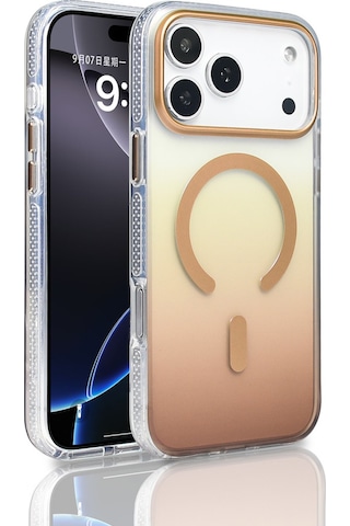 Apple Uyumlu iPhone 17 Pro Max Kılıf M-safe Şarj Özellikli Transparan Renk Geçişli Zore Toros Kapak Gold