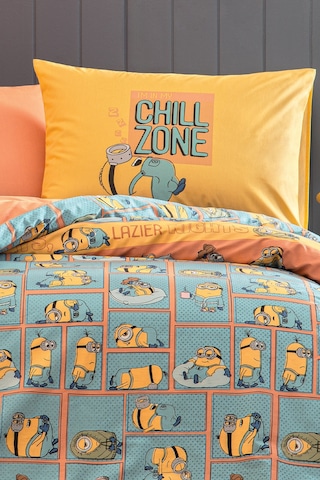 Puffy Minions Lazy %100 Pamuk Tek Kişilik Nevresim Takımı - Mavi