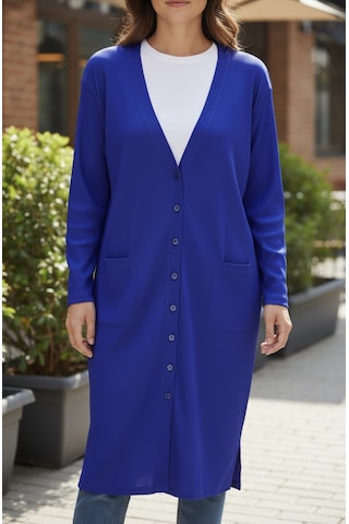 Kadın Önü Düğmeli V Yaka Cepli Mevsimlik Hırka Saks Mavi