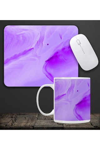 Baskılı Kupa & Mor Renk Dalga Geçişli Mouse Pad 23x19cm Fare Altlığı Kaydırmaz Taban De594 Ofis Hedi Mousepad