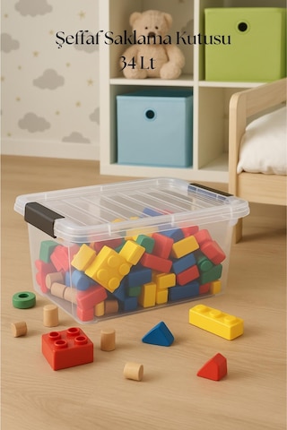 34 L Şeffaf Saklama Kutusu & Düzenleme Kutusu & Oyuncak Kutusu Şeffaf
