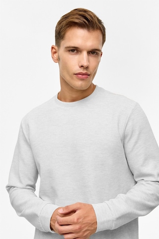 Süvari Bol Kesim O Yaka Melanj Desenli Waffle Sweatshirt Taş S01