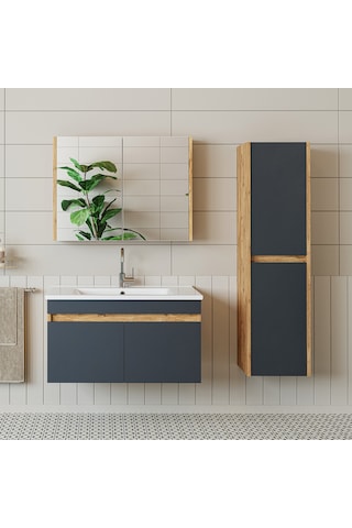 Roomart Lavabolu Atlantik - Antrasit Mdf 85 Cm Banyo Dolabı Takım Atlantik - Antrasit