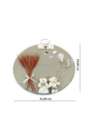 Süslebabypartystore Kuru Çiçek Tanzimli, Jüt Kumaş, Isimli Oval Kapı Süsü Çok Renkli